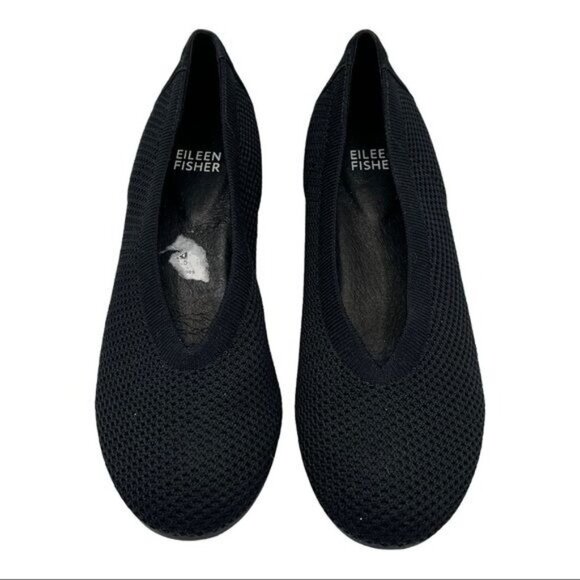 EILEEN FISHER Black Stretch Mesh Woven Fabric Flat Shoes Size 6.5 - Picture 8 of 13